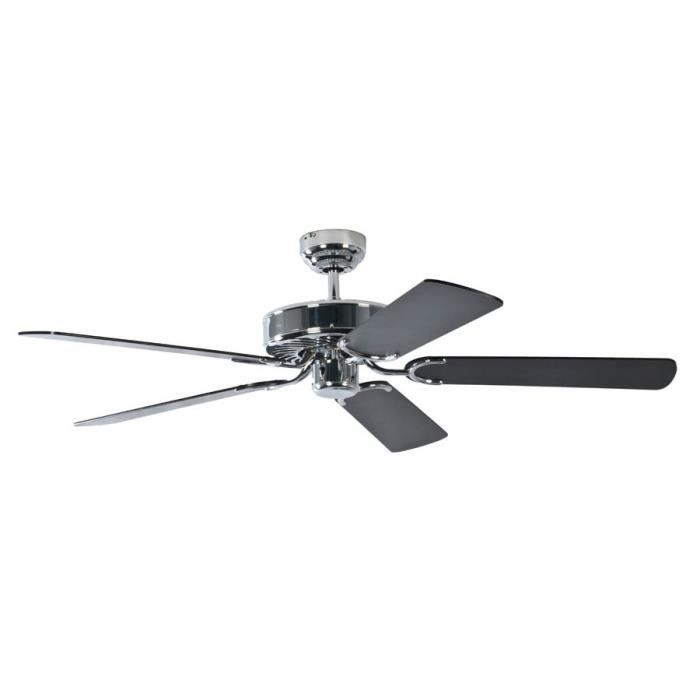 Ventilateur de plafond classique silencieux 132 cm chrome poli pales noires - Pepéo - Pepeo