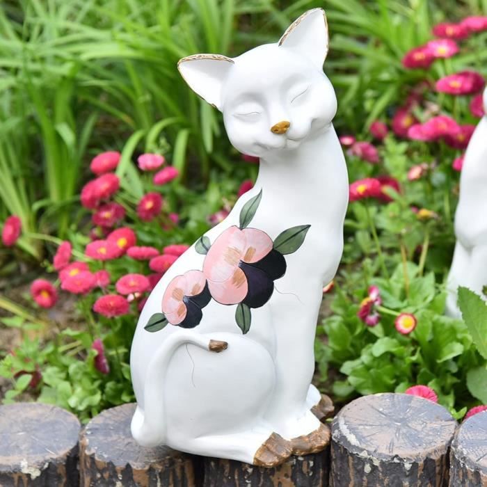Statue de jardin en forme de chat assis - Résine de qualité