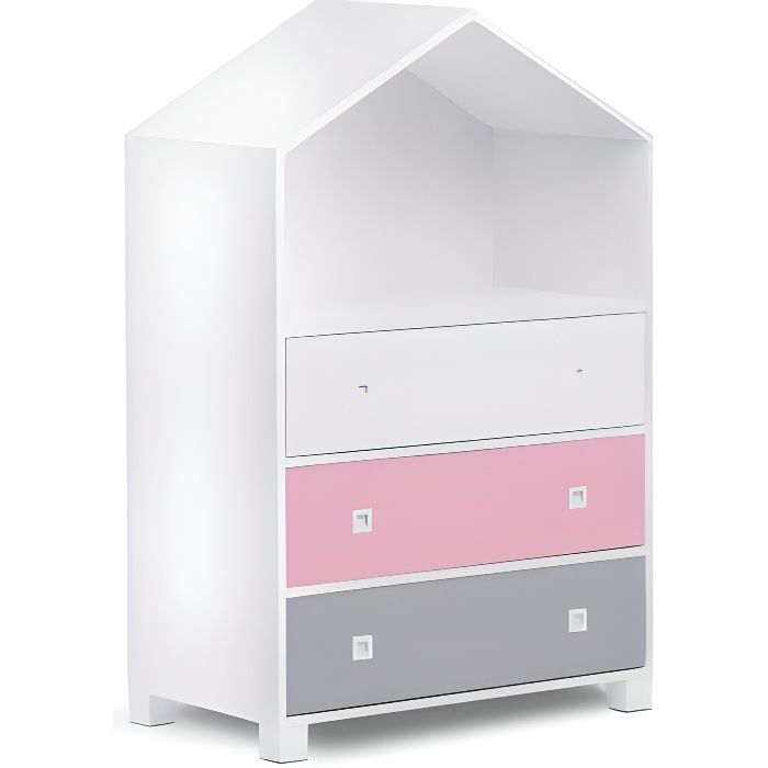 MIRUM | Commode chambre | 5 niches de rangement | 80 x 126 x 45 cm | Meuble  de rangement Mobilier de chambre | Blanc/Gris/Rose - Achat / Vente commode  de chambre MIRUM | Commode chambre | 5 - Cdiscount