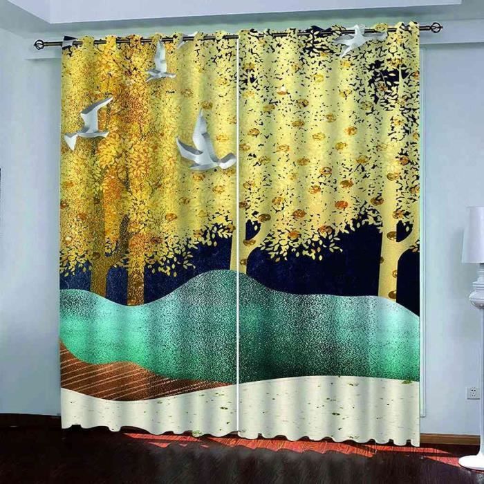 Rideaux Occultants ANHOPE Motif Forêt – Isolants Thermiques Et Phoniques, 117 X 138 Cm (2 Pièces)