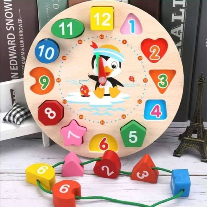 Horloge D'Apprentissage Enfants En Bois - 14 Cm - Aiguilles Heures & Minutes - Pédagogique Pour Maison & École - Bleu Marine - 3