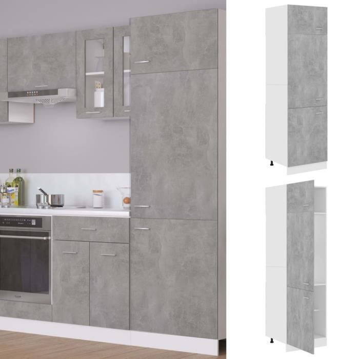 ingshop c buffet de cuisine gris beton 60x57x207 cm agglomere cdiscount maison