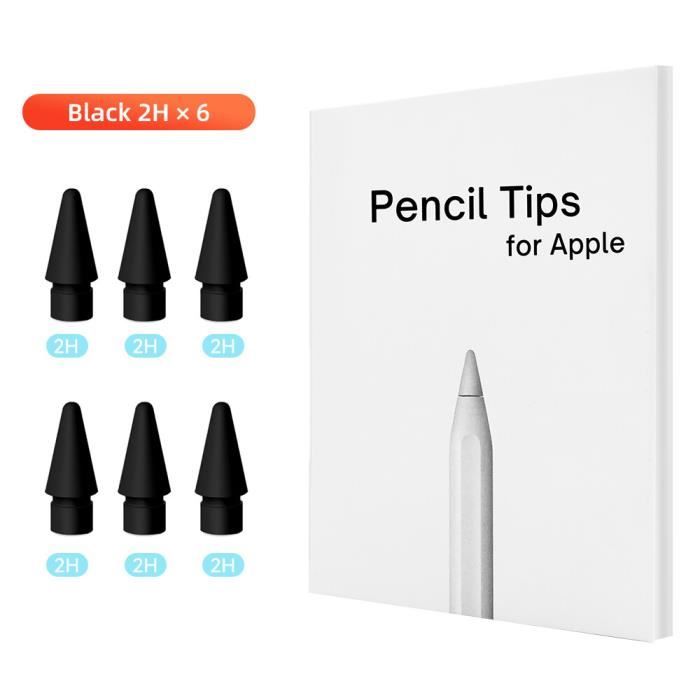 Stylet,Pour Apple pencil pointe Double couche 2B & HB & pointe fine &  pointe transparente pour Apple Pencil 1ère - 6 Pcs 2H Black