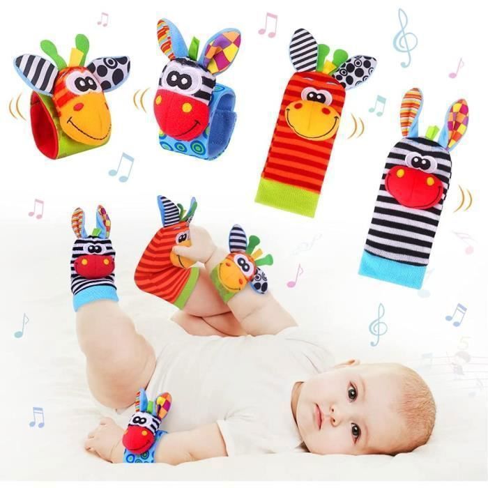 Hochet bébé - jouet eveil bebe montessori - Chaussette bracelet bébé - 0 à 6 Mois