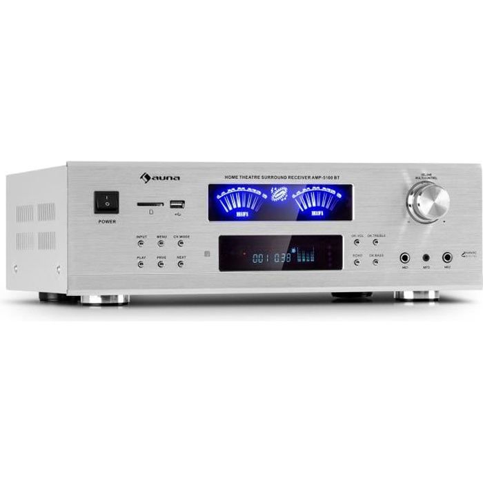 Amplificateur stéréo - Auna AMP 5100 Bluetooth - 2 x 120 W + 3x50 W - RMS -  argent - Cdiscount TV Son Photo