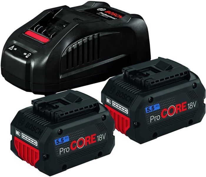 Pack de 2 batteries 18V Procore 5,5Ah + chargeur rapide - BOSCH - 1600A0214C