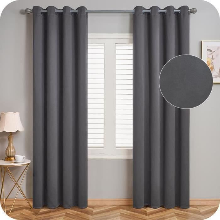 Lot De 2 Rideaux Occultants – 140x240 Cm – Gris – Polyester – Neufs