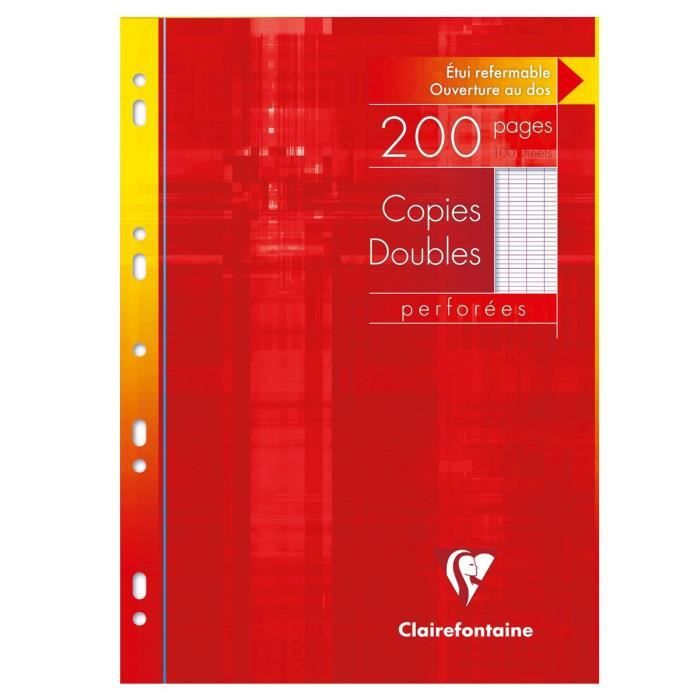Un étui carton 100 pages Copies doubles perforées 21x29,7 cm 90g grands carreaux Rose Clairefontaine 4743C 