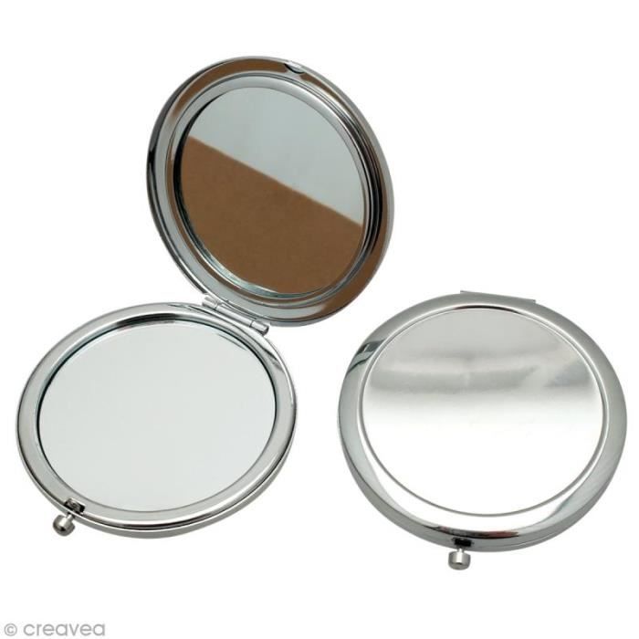 Miroir Double De Poche En Métal Argenté - Dimensions 7x7 Cm Environ, Occasion Sans Emballage
