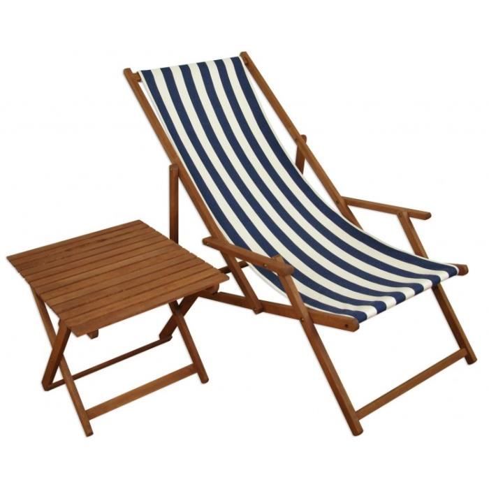 chaise longue rayé bleu et blanc - erst-holz - 10-317t - pliant - bois massif - adulte - jardin