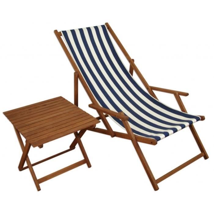 Chaise longue rayé bleu et blanc chilienne bain de soleil pliant petite table 10-317T