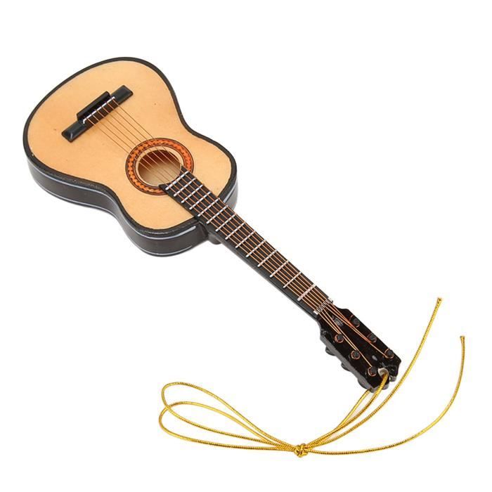 Modèle miniature de guitare en bois - Mini ornements musicaux - Décoration d'intérieur - Cadeau idéal pour les amateurs de musique - Marron - 10 cm