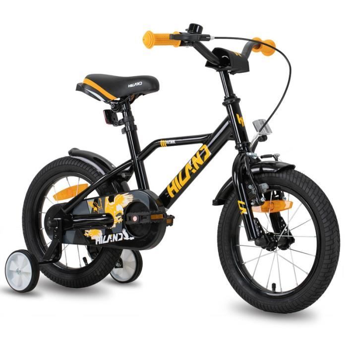 HILAND Vélo Enfant 14 Pouces pour garçon de 4-6 Ans, Frein à Main et Frein à rétropédalage-Noir et jaune