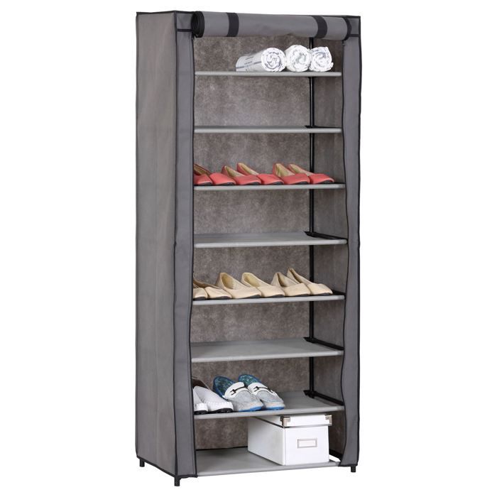 meuble à chaussures en tissu tamara 8 tablettes - idimex - classique - intemporel - gris