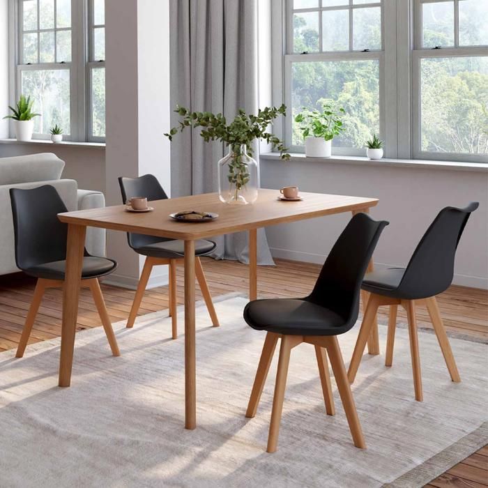 Chaises Mandy Noires IDMarket | Lot De 4 | Style Scandinave | Assise Polypropylène Et Pieds Bois