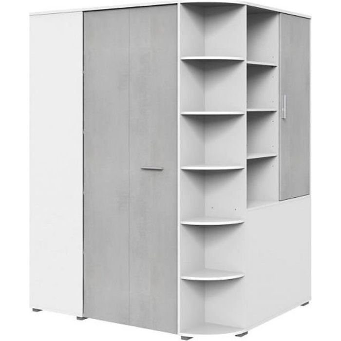 armoire dressing d'angle inside 75 volverine blanc / béton gris clair - bois - 148x150x198 cm