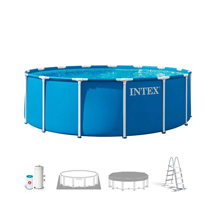 Kit Piscine hors sol tubulaire INTEX - Metal Frame - 457 x 122 cm - Ronde (Pompe échelle tapis de sol bâche) - 28242ND