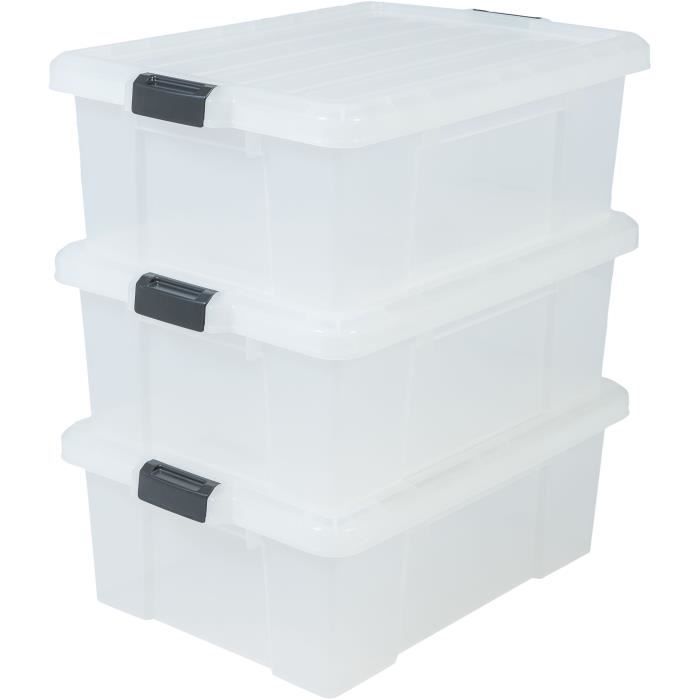 2 x robusto-BOX avec couvercle 45 L Gris Boîte de rangement Box Caisse 