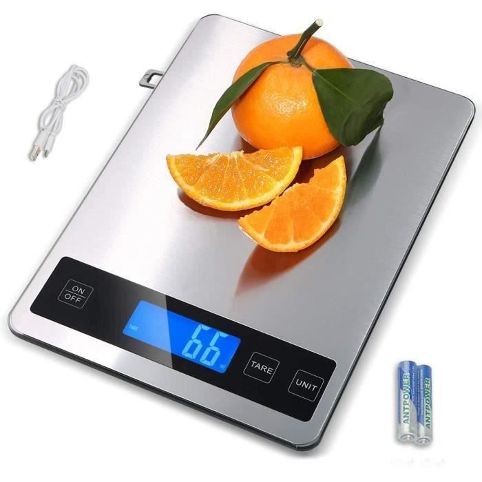 SMBOX Balance de cuisine numérique rechargeable 15 kg avec écran LCD et bouton tactile