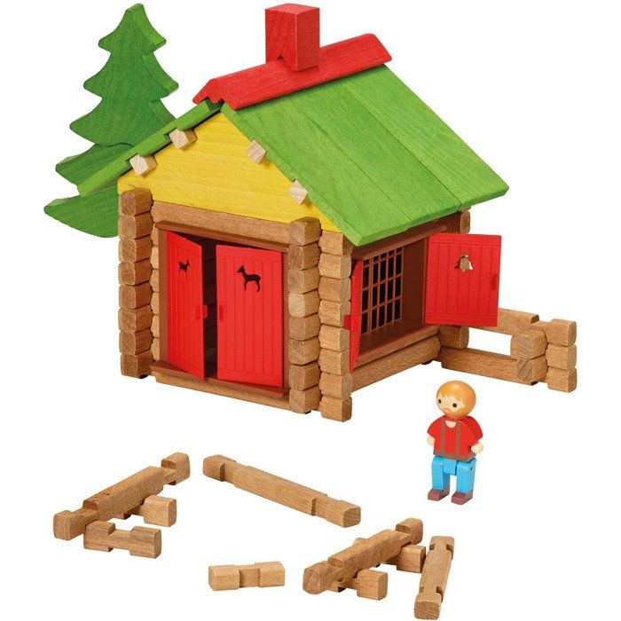 JEUJURA Jeu de construction chalet en bois 95 pièces Naturel et teinté Jaune Neuf - vue 4