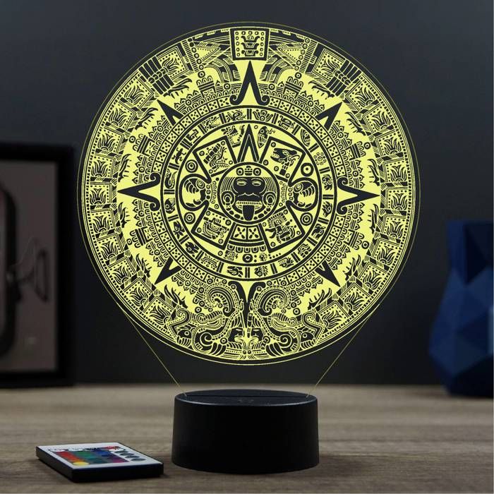 Lampe 3D Calendrier Maya Inca – LED – Idée Cadeau – Fabriquée en France