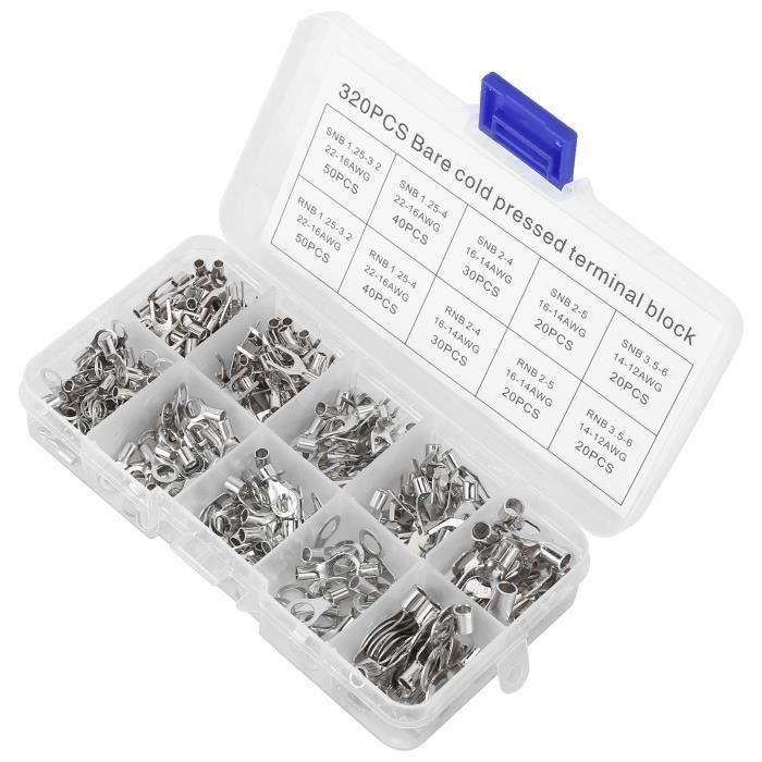Kit De 320 Cosses à Sertir - Fourche/anneau Non Isolées - Cuivre étamé - Boîte De Rangement