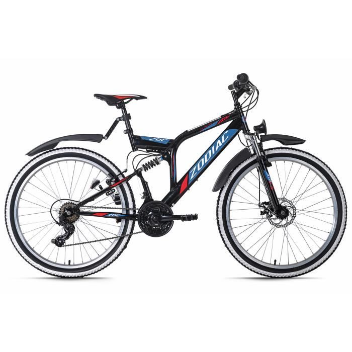 Vélo VTT Tout Suspendu 26'' KS CYCLING Zodiac Noir Rouge 21 Vitesses