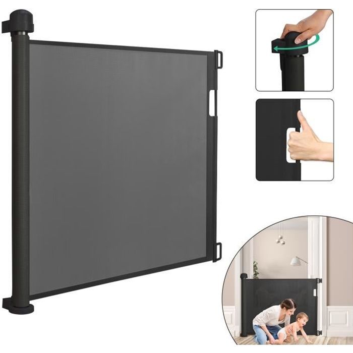 LARS360 Barriere de securite de porte retractable pour bebe et animaux domestiques 87 x 150 cm Noir Cdiscount Puericulture Eveil bebe