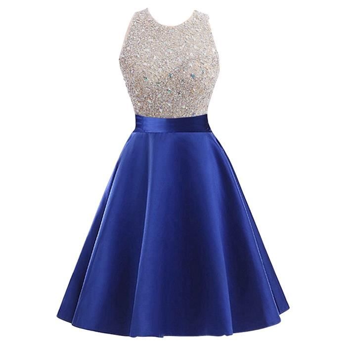 Bleu Royal Robe Courte De Soiree Cocktail Bridesmaid Demouselle D Honneur Sans Manche Princesse Haut Paillettes Sexy Trou Au Dos Bleu Pale Achat Vente Robe De Ceremonie Cdiscount