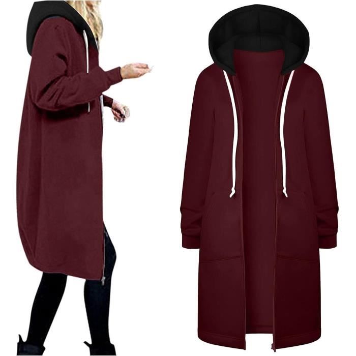 Soldes Sweat Capuche en Cordon Femme Hoodie Zipp de Mode Manteau