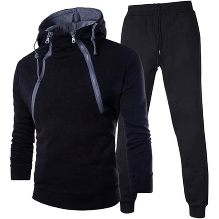 ENSEMBLE DE VETEMENTS Tenue Sport Homme Decontracte Hooded Survetement Ensemble Jogging Homme Sport Noir Noir Cdiscount Pret a Porter