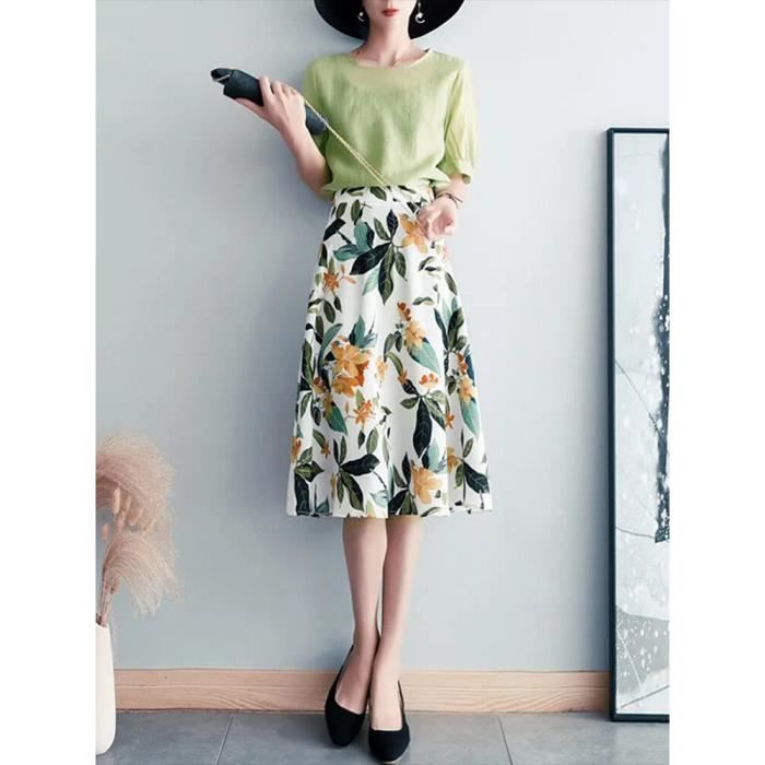 Jupe Mi-longue Allegra K Femme - Noire, Dentelle Florale, Taille élastique, Taille M, Neuve