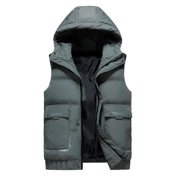 GIBZ Homme Veste sans Manches Doudoune Légère Gilet à Capuche Manteaux épais en Chaud Hiver avec Poches Zippé, Le noir, XL