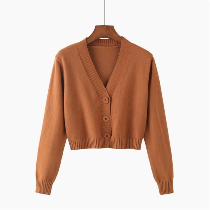 Gilet-cardigan,Cardigan court et tricoté à col en v pour femme, manches Gilet-cardigan,Cardigan court et tricoté à col en v pour femme, manches