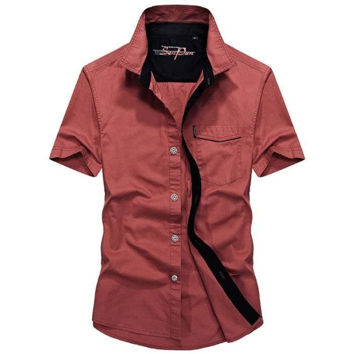 Chemises Casual Chemise Rouge Manche Courte Homme Chemise Homme