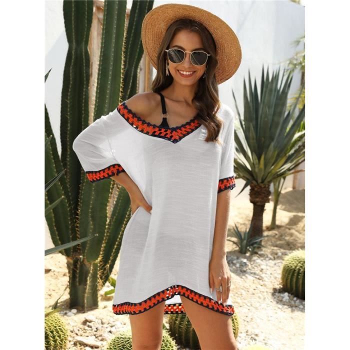 Robe De Plage Femme Longue Dentelle - Cache-Maillot Bikini Bohème Élégant Kimono Été Transparent
