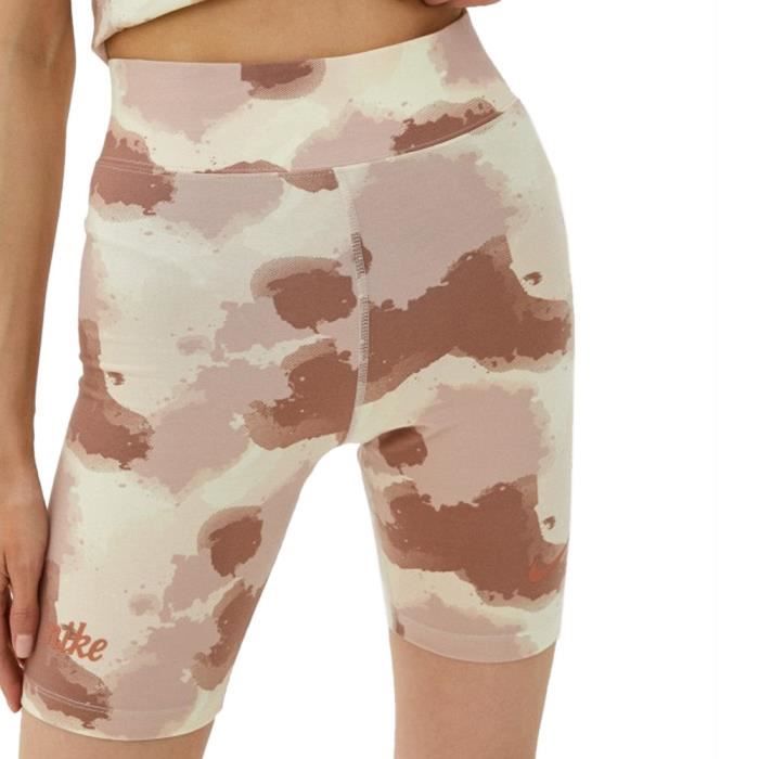 Short cycliste femme Nike Beige Camouflage Taille lastique