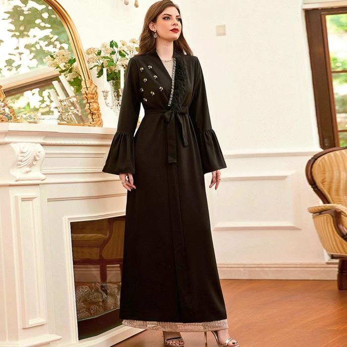 Ramadan Eid Abaya dubai turquie musulman Hijab Robe Islam Maxi robes pour femmes Caftan Marocain De soiree Robe Longue Femme Noir Cdiscount Pret a Porter