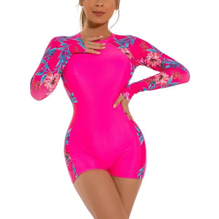 Iixpin Femme Maillot de Bain Anti UV Manche Longue Imprim Fleur 1 ...