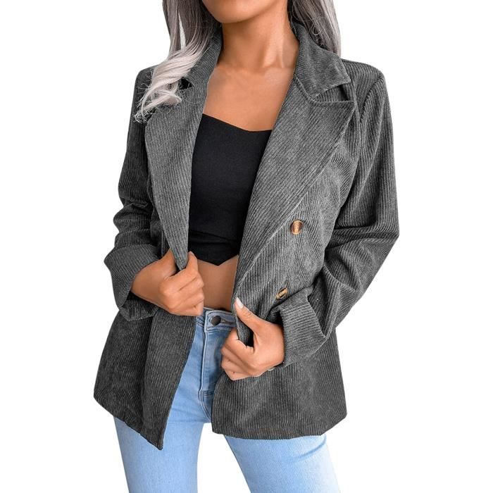 Femme Hiver Chaud Veste en velours cotele a double boutonnage pour femmes a manches longues travail decontracte petit Blazer Lainage