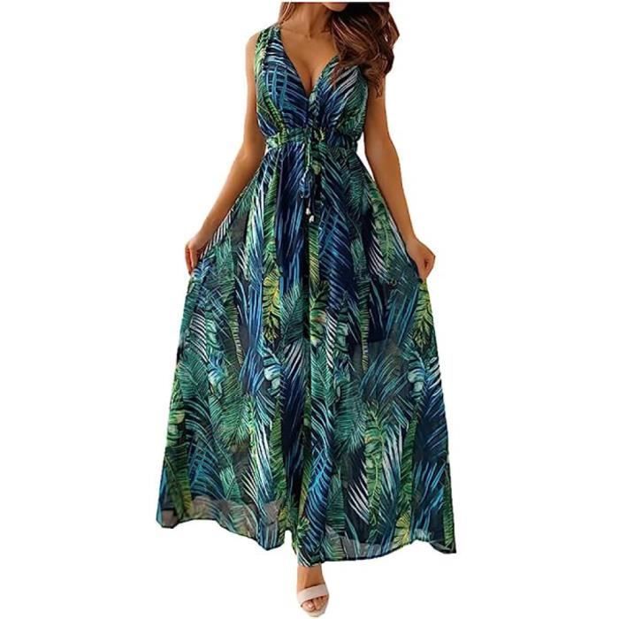 Robe Longue Hawaienne Decontractee pour Femmes Dumpling Col en V Vert Polyester Vert Cdiscount Pret a Porter