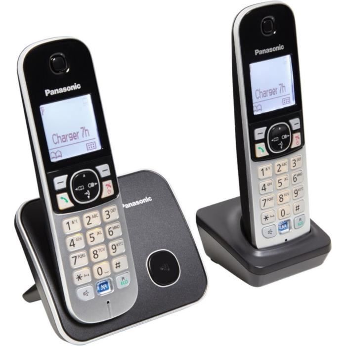 Téléphone résidentiel sans fil PANASONIC KX-TG6812 - Duo - Argent et noir - Répertoire 120 noms et n