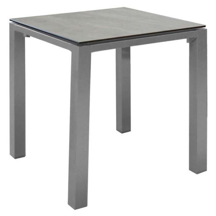 table de jardin carrée en aluminium plateau hpl stoneo taupe et bois taupe et bois