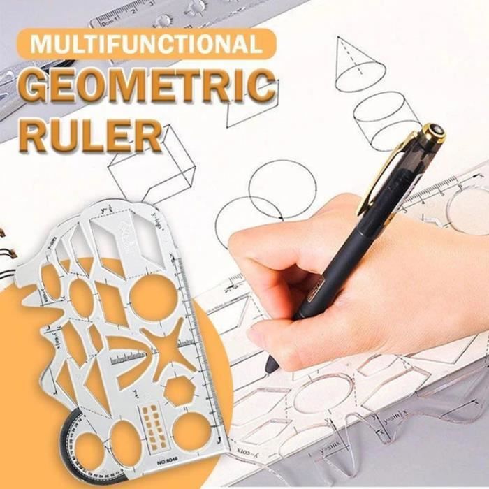 Règle à Dessin Multifonction 2 Pièces - Gabarit Cercles Et Formes Géométriques Pour École, Bureau