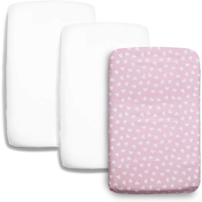 Lot 3 Pièces Drap Housse Cododo + Housse Matelas Bébé 83x50 Cm - 100% Coton Gris/Pois, Respirant & Imperméable