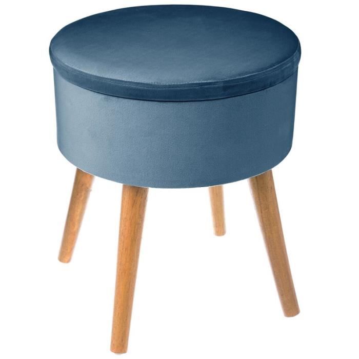 Tabouret Coffre en Velours avec Pieds en Pin 43 cm - SILUMEN - Bleu - Gris - Rose