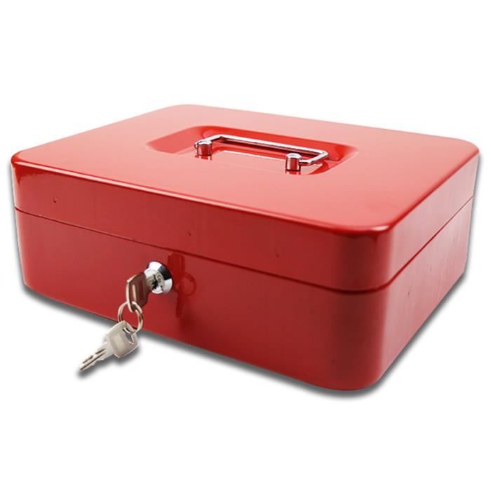 Mini boîte de sécurité portable en fer verrouillable avec 2 clés (rouge)