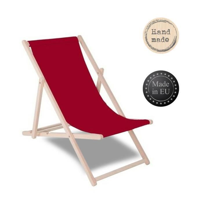chaise longue pliante en bois de plage - springos - réglable en 3 positions - pliable - bordeaux