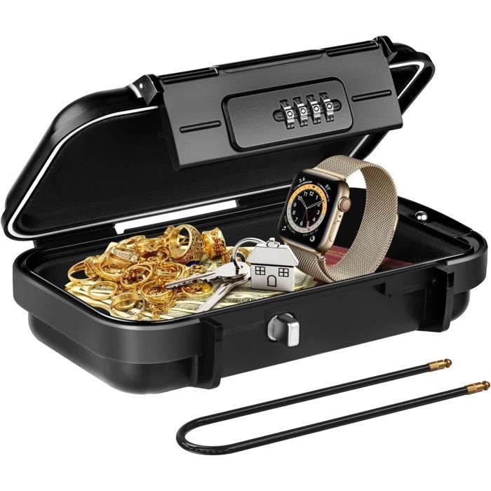 Mini Coffre-fort Portable Avec Code à 4 Chiffres - Étanche Et Résistant - Avec Câble En Acier Amovible Pour Fixation - 1