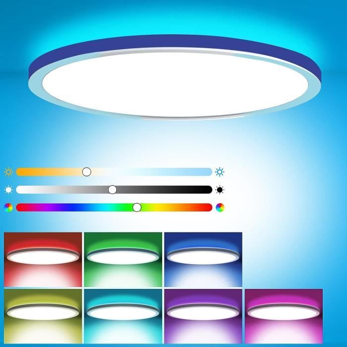 Plafonnier LED 30cm Avec Télécommande - RGB & Blanc Réglable 3000K-6000K - 24W 3200LM - IP44 Salle De Bain - Dimmable